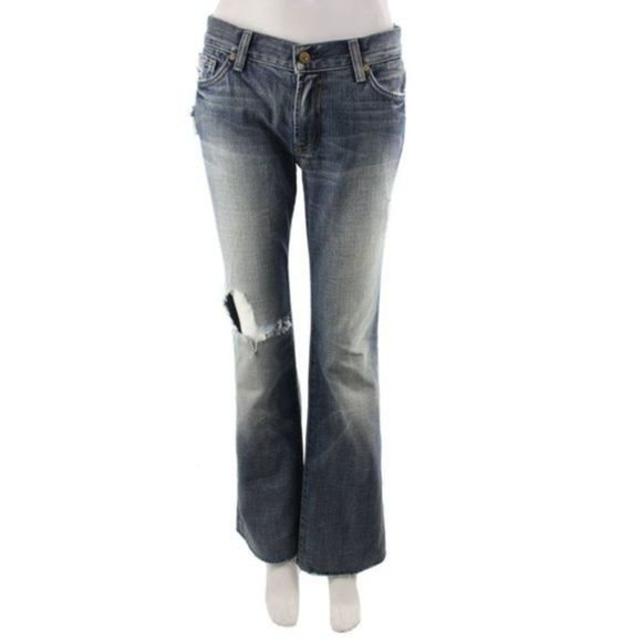 7 FOR ALL MANKIND Distressed Medium Wash Denim